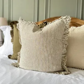 Ruffled Linen Cream and Olive Chunky Stripe