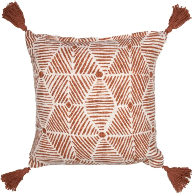 Rust Printed Cotton Slub Cushion Prefilled - 45cm x 45cm x 10cm