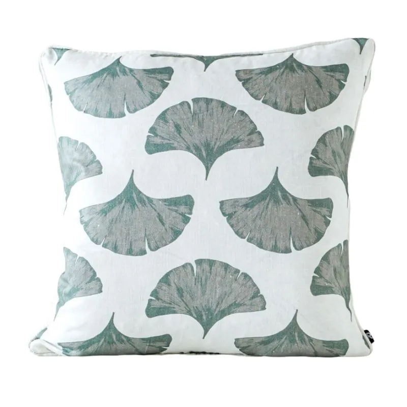 Sage Ginkgo Replica Linen Feather Insert Indoor Cushion - 50cm x 50cm