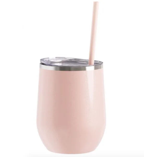 SALE!!!! Wine Tumbler - 12 Oz Steel Wine Tumbler, Double Wall Stainless Tumbler with Lid & Straw