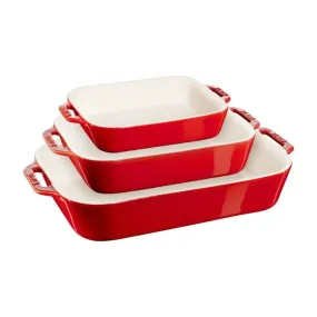 Staub 1008690 3-Piece Rectangular Baking Dish Set, Cherry