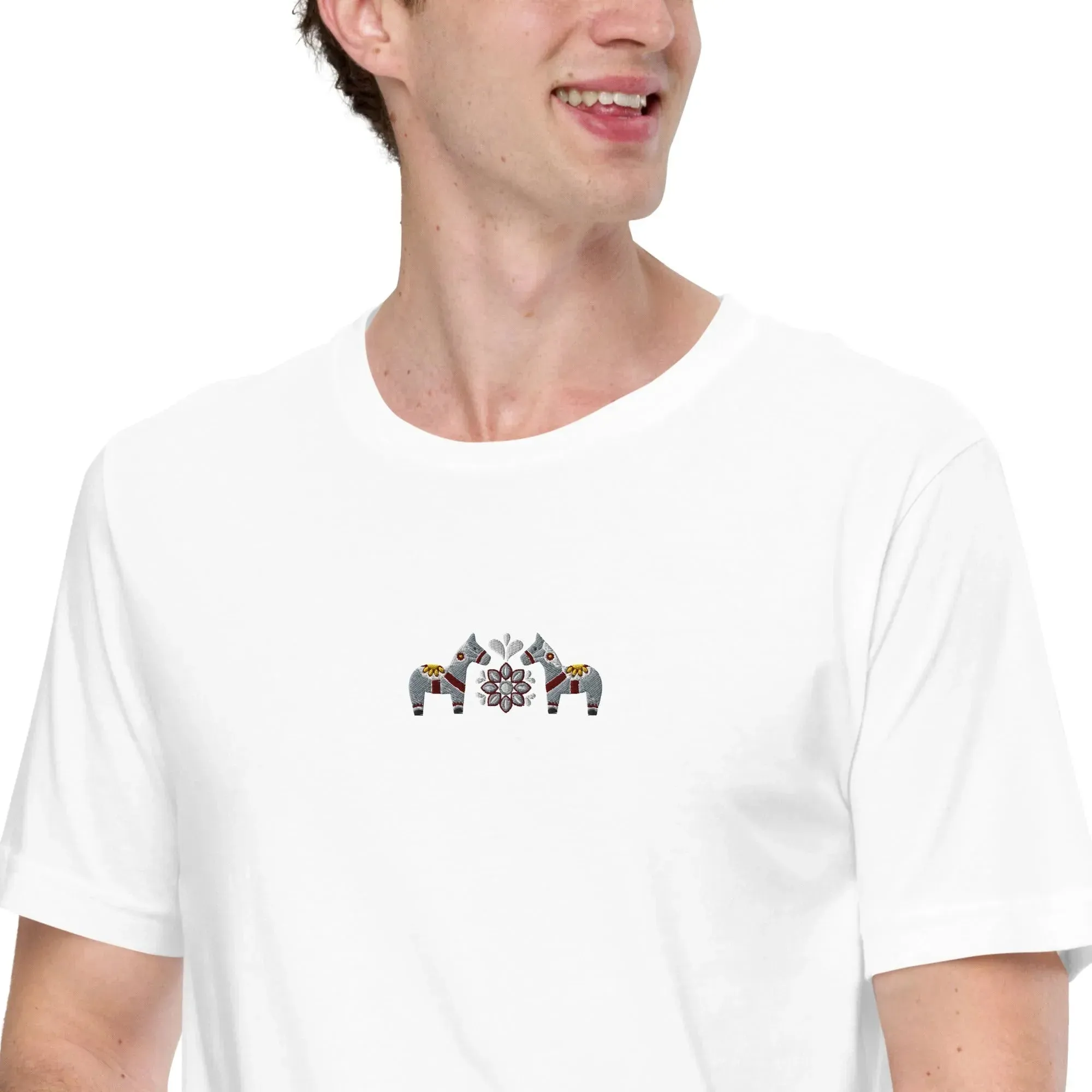 Swedish Gray Dala Horse Embroidered T-Shirt