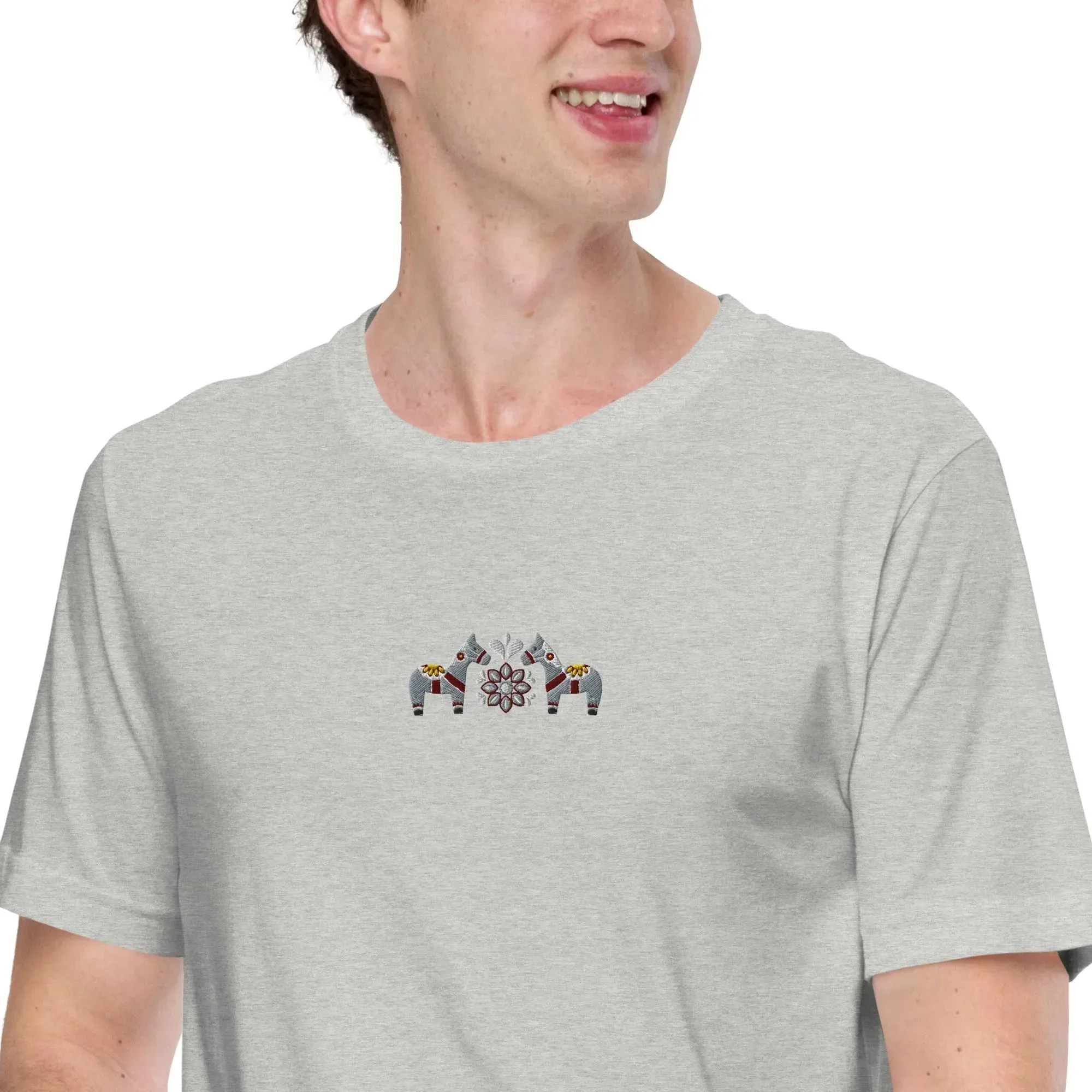 Swedish Gray Dala Horse Embroidered T-Shirt