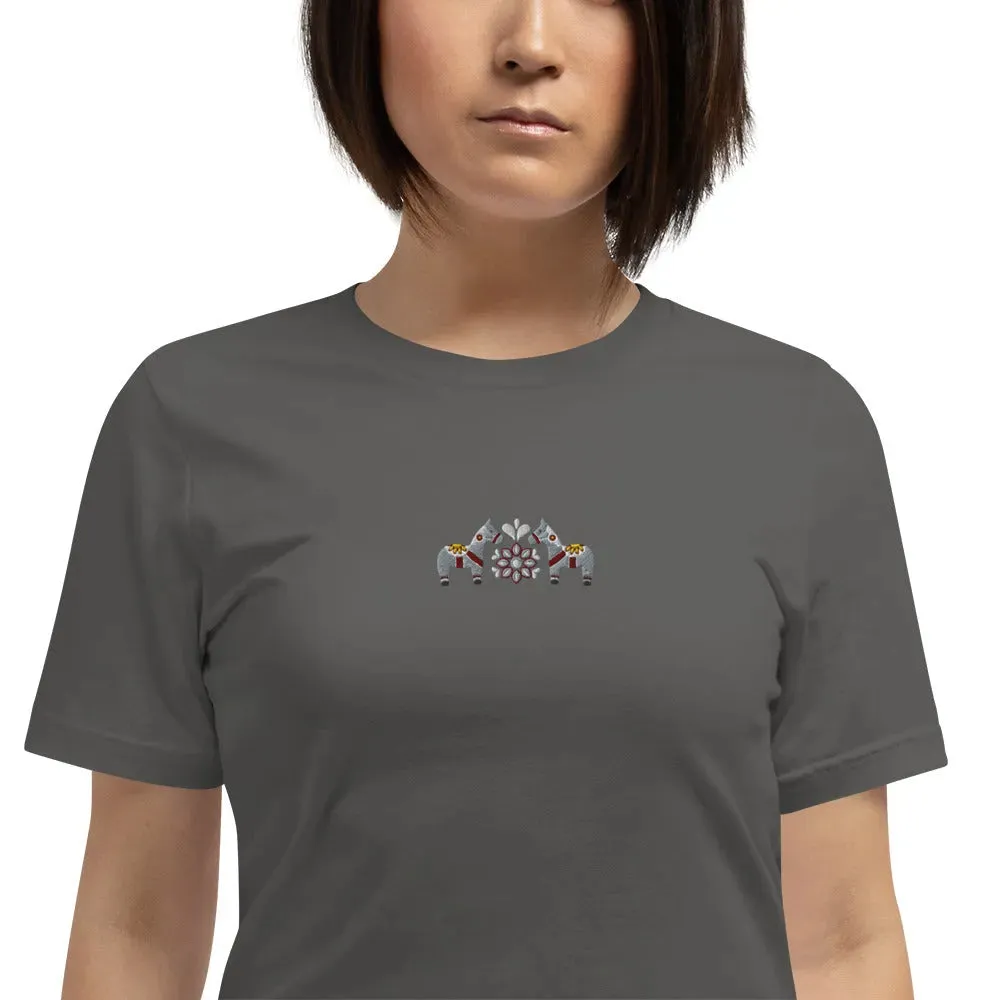 Swedish Gray Dala Horse Embroidered T-Shirt