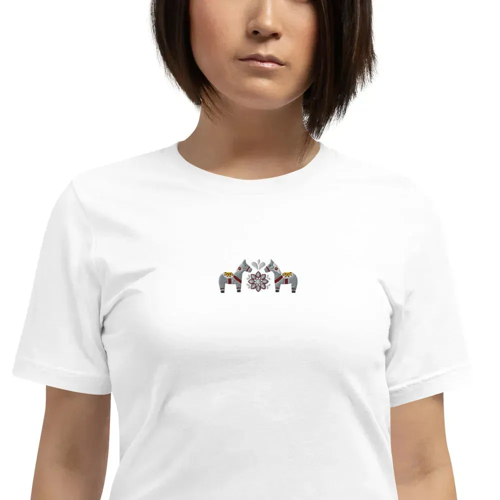 Swedish Gray Dala Horse Embroidered T-Shirt