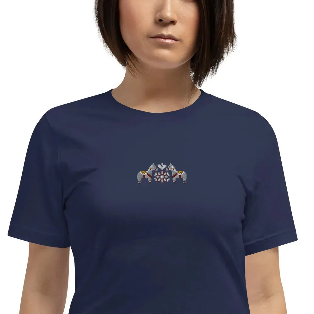 Swedish Gray Dala Horse Embroidered T-Shirt