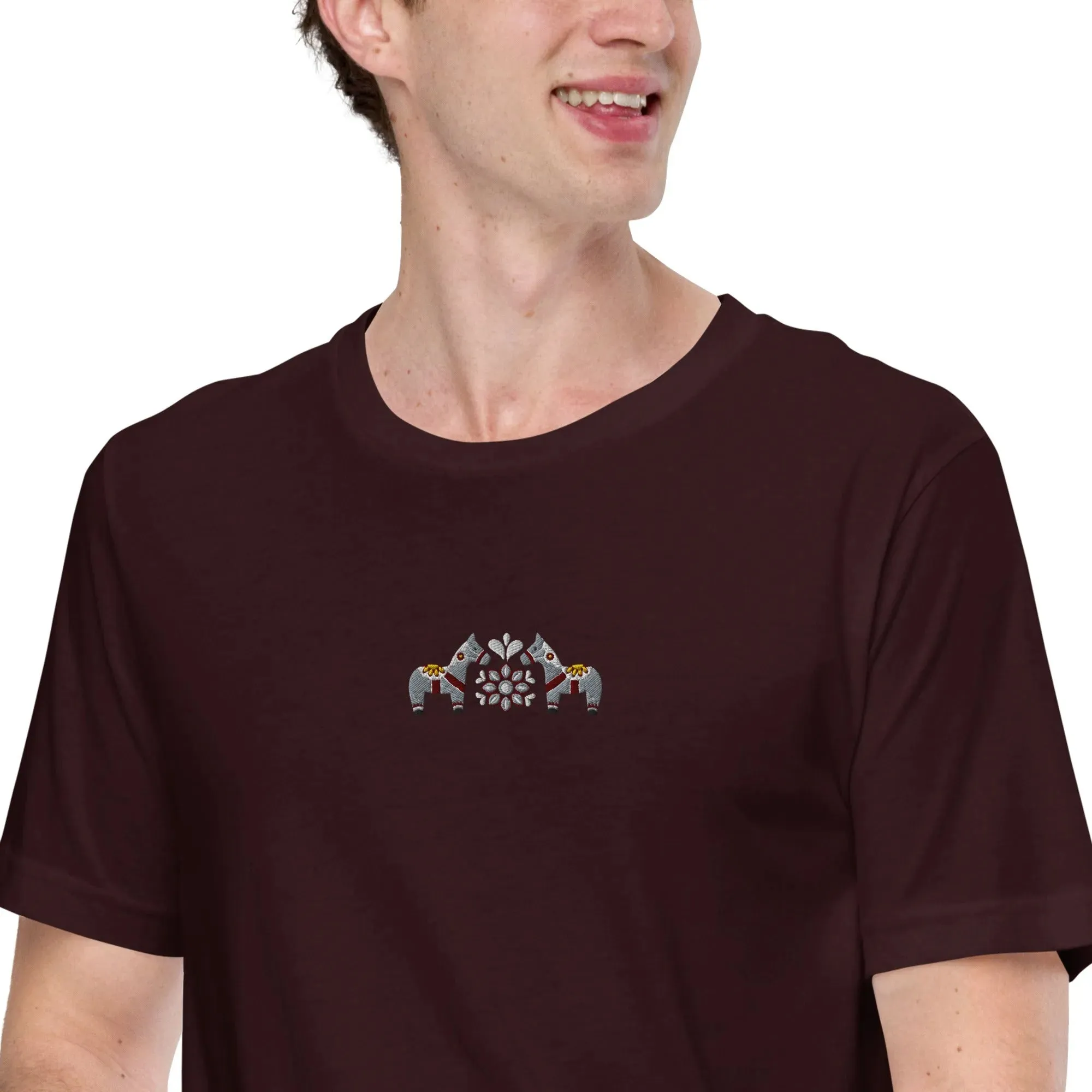 Swedish Gray Dala Horse Embroidered T-Shirt