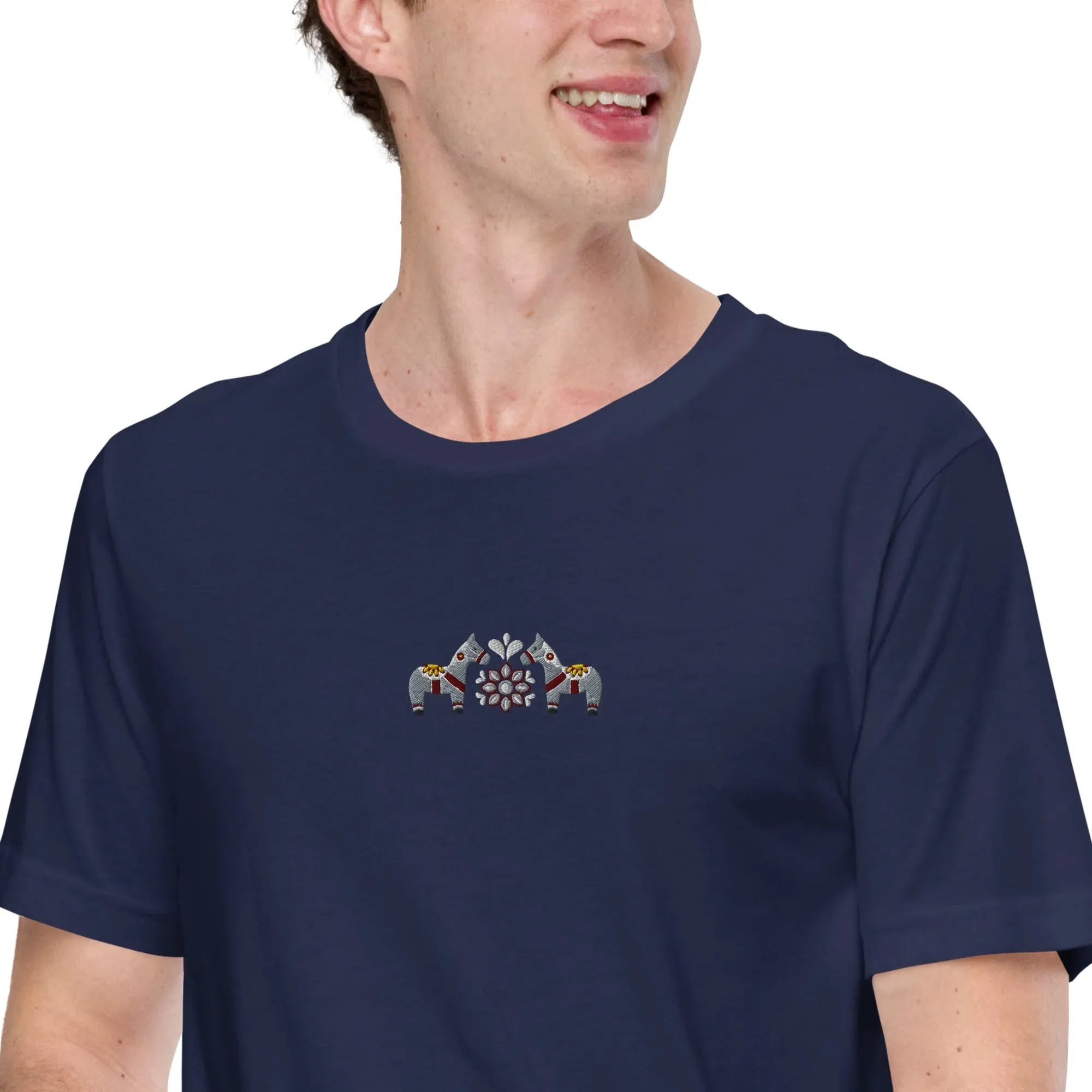 Swedish Gray Dala Horse Embroidered T-Shirt