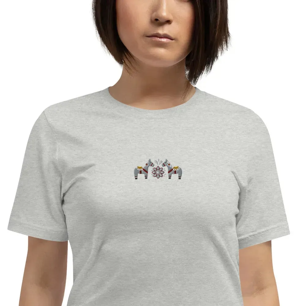 Swedish Gray Dala Horse Embroidered T-Shirt