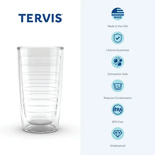 Tervis Made in USA Double Walled Clear & Colorful Tabletop Insulated Tumbler Cup Keeps Drinks Cold & Hot, 16oz - 4pk, Clear