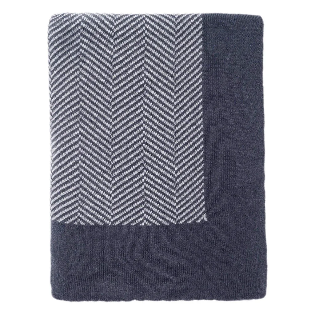 The Dark Blue Border Herringbone Throw