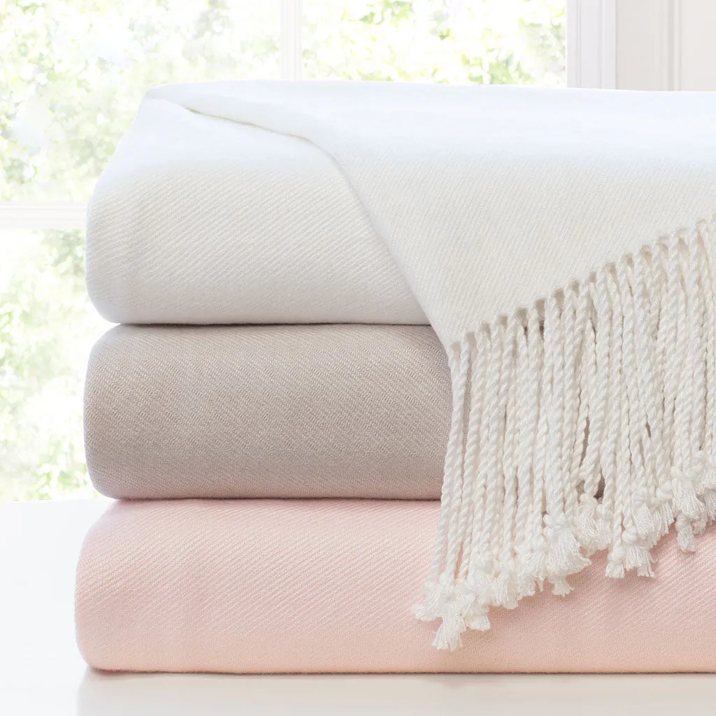 The Pale Pink Solid Fringed Throw Blanket