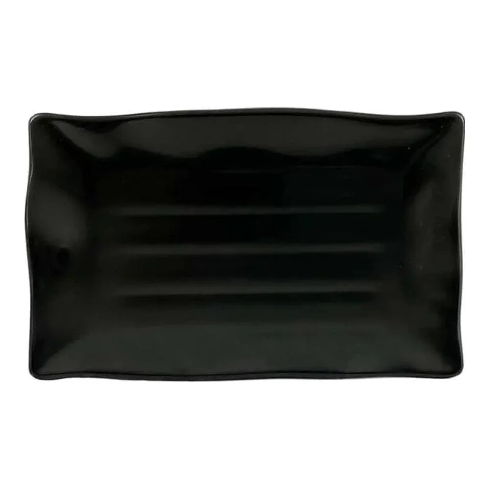 Thunder Group 24140BK Classic Black 13-1/2" x 9-1/8" Melamine Wavy Rectangular Plate, Pack of 12