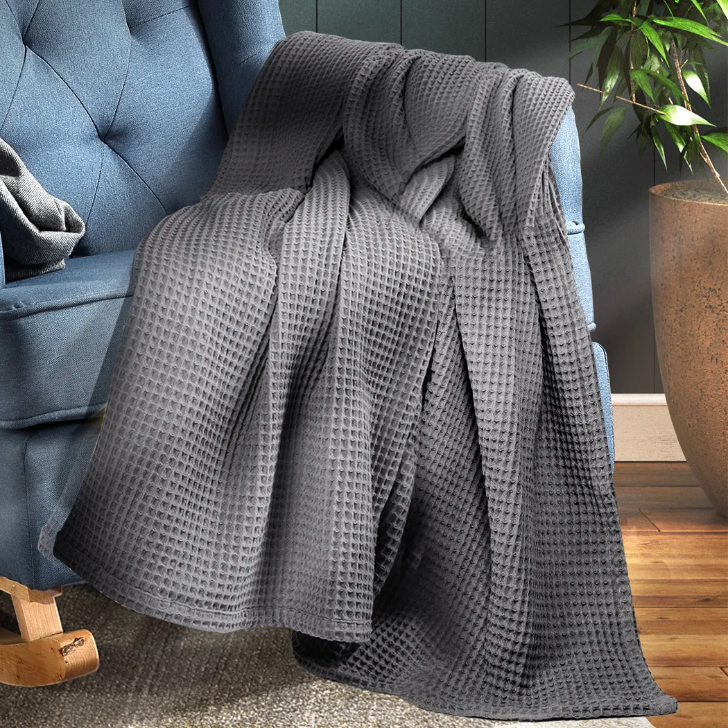 Webster Throw Soft Blanket Cotton Waffle Warm Large Sofa Bed Rugs King - Dark Grey