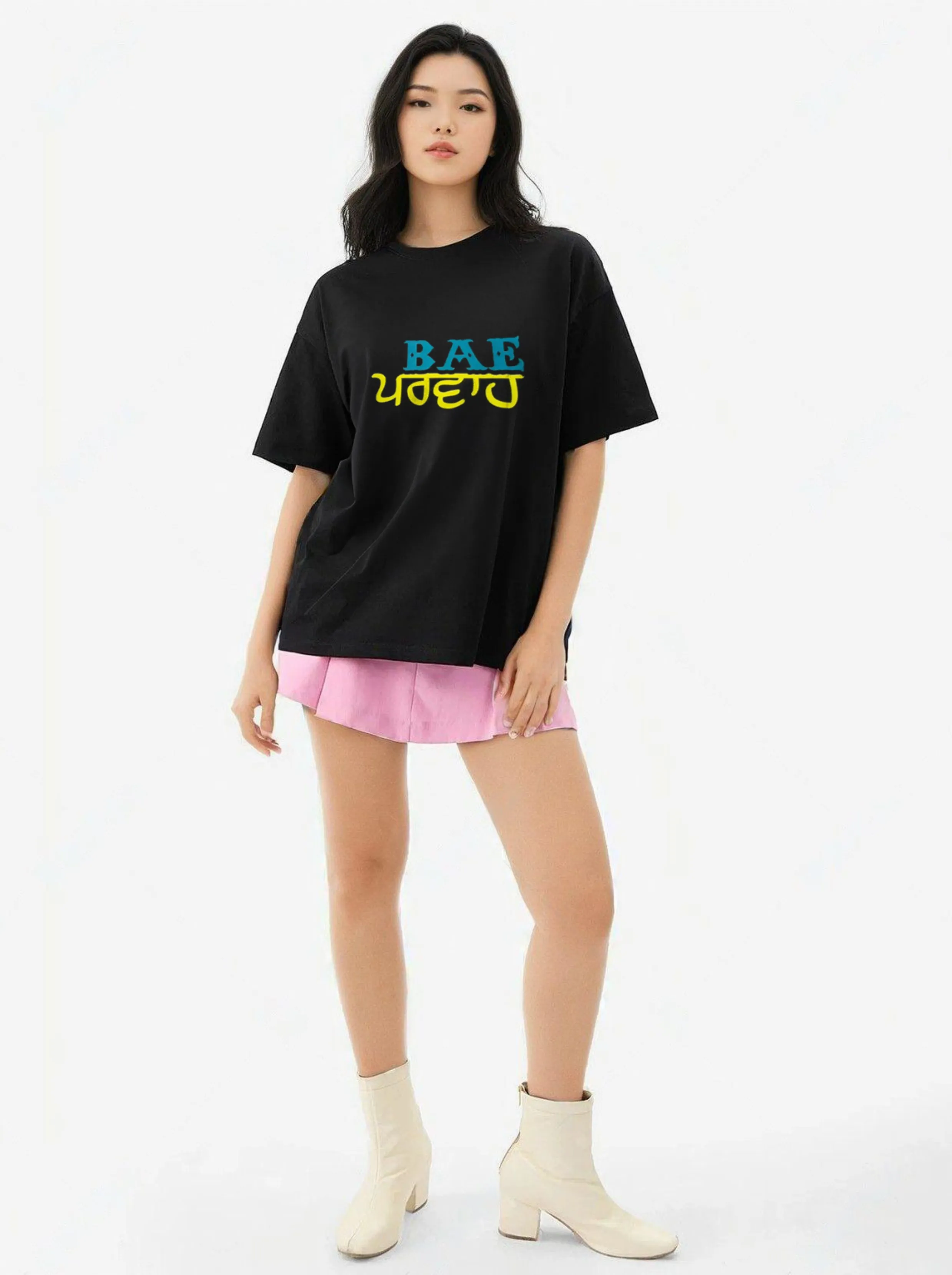 Women Black Oversized T-shirt - Bae parwah