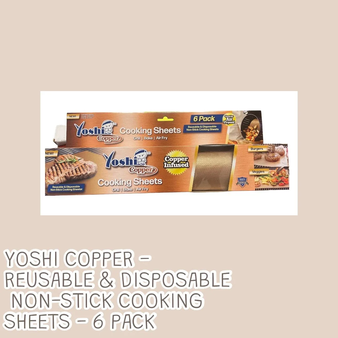 Yoshi Copper - Reusable & Disposable Non-Stick Cooking Sheets - 6 Pack